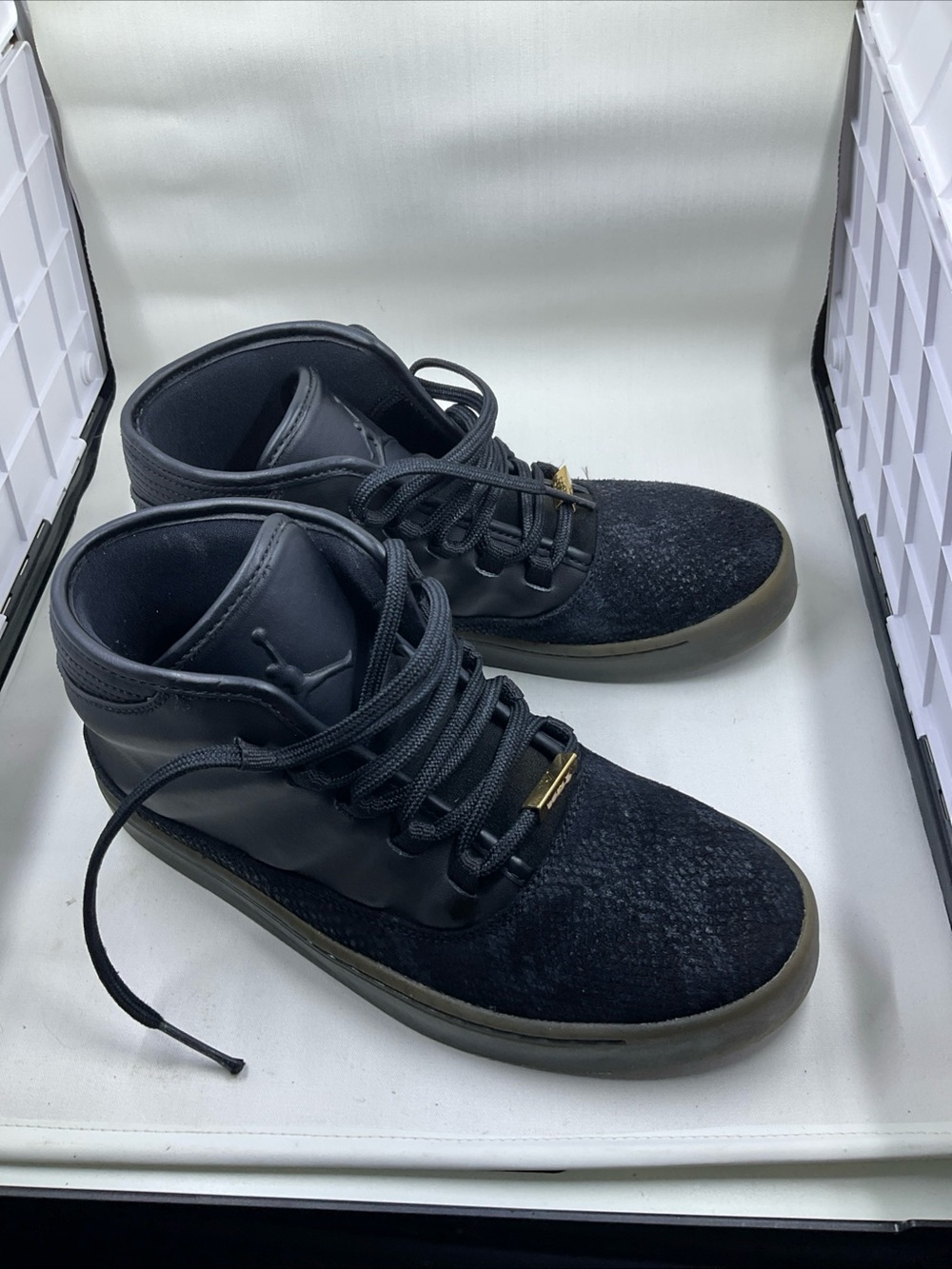 Jordan Men’s Black and Gum Mid-Top Sneakers